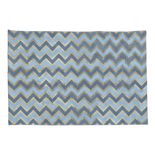 Elegant Blauw en Gouden Chevron Patroon Kussensloop (Achterkant-Rechts)