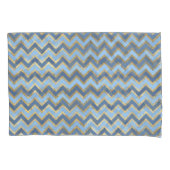 Elegant Blauw en Gouden Chevron Patroon Kussensloop (Voorkant-Links)