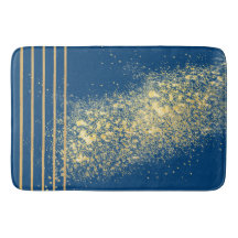 Elegant blauw en gouden strepen Bath Mat