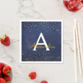 Elegant blauw en goudfolie Confetti Monogram Servet (Insitu)