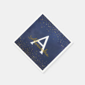 Elegant blauw en goudfolie Confetti Monogram Servet (Hoek)
