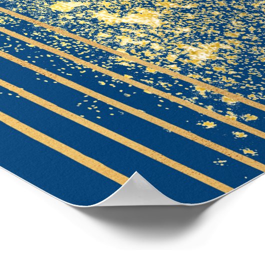Elegant blauw en goudstrepen Poster Papier (steen) (Hoek)