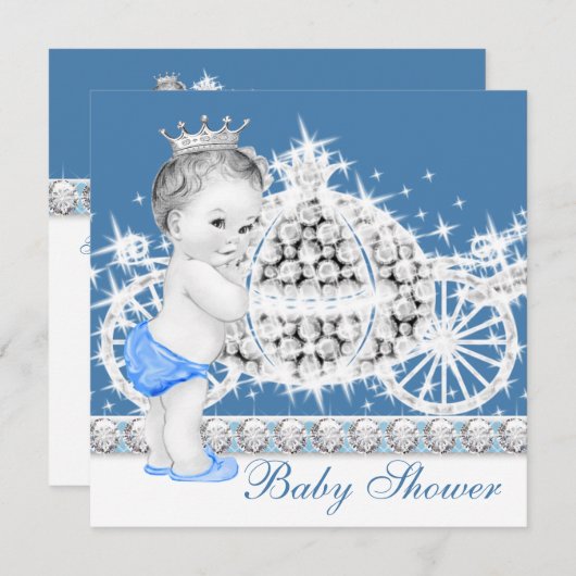 Elegant blauw en grijs Prince Baby shower Kaart (Voorkant / Achterkant)