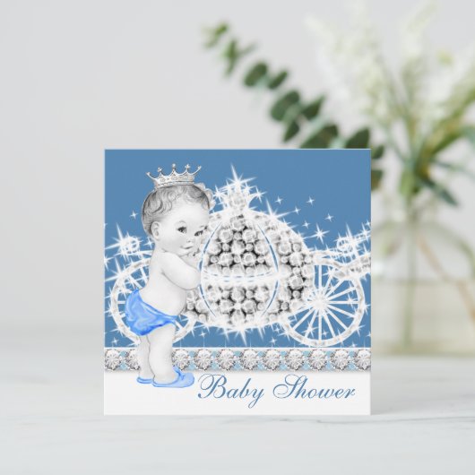 Elegant blauw en grijs Prince Baby shower Kaart (Staand voorkant)