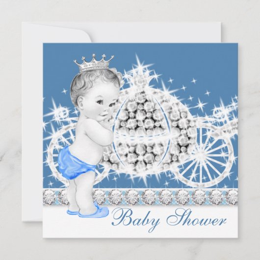 Elegant blauw en grijs Prince Baby shower Kaart (Voorkant)