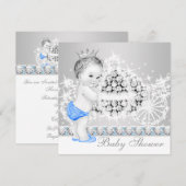 Elegant blauw en grijs Prince Baby shower Kaart (Voorkant / Achterkant)