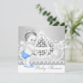 Elegant blauw en grijs Prince Baby shower Kaart (Staand voorkant)