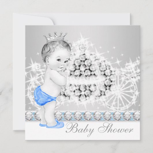 Elegant blauw en grijs Prince Baby shower Kaart (Voorkant)