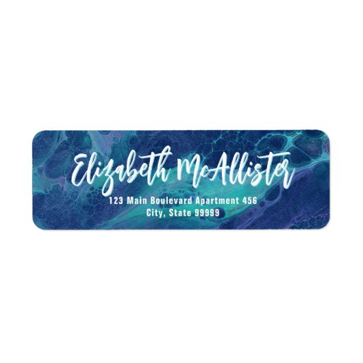 Elegant blauw en groen gemarmerd retouradres etiket (Voorkant)