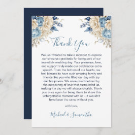 Elegant Blauw en Ivoor Roos Bruiloft Bedankkaart