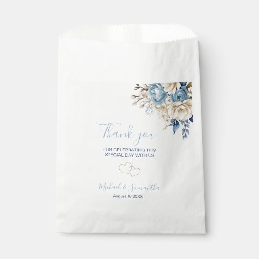 Elegant Blauw en Ivoor Roos Bruiloft Bedankzakje (Voorkant)