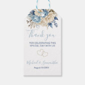 Elegant Blauw en Ivoor Roos Bruiloft Cadeaulabel (Voorkant)