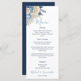 Elegant Blauw en Ivoor Roos Bruiloft Menu