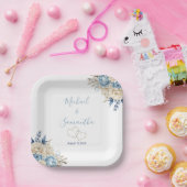 Elegant Blauw en Ivoor Roos Bruiloft Papieren Bordje (Feest)