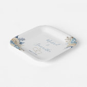 Elegant Blauw en Ivoor Roos Bruiloft Papieren Bordje (Gebogen)