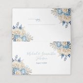 Elegant Blauw en Ivoor Roos Bruiloft Plaatskaartje (Buitenkant ongevouwen)