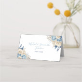 Elegant Blauw en Ivoor Roos Bruiloft Plaatskaartje (Voorkant)