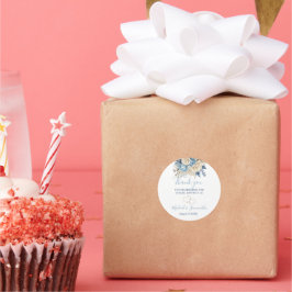 Elegant Blauw en Ivoor Roos Bruiloft Ronde Sticker