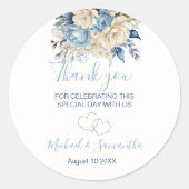 Elegant Blauw en Ivoor Roos Bruiloft Ronde Sticker (Voorkant)