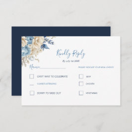 Elegant Blauw en Ivoor Roos Bruiloft RSVP Kaartje