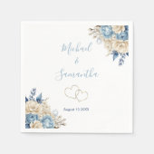 Elegant Blauw en Ivoor Roos Bruiloft Servet (Voorkant)