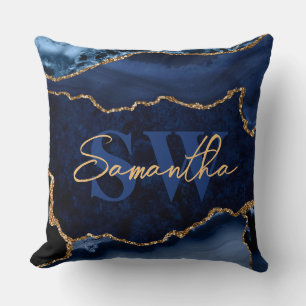 Elegant blauw en namaak goud glinsterend marmer ag kussen