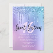 Elegant blauw en paars glitter druppelt zoet zesti kaart (Voorkant)