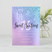 Elegant blauw en paars glitter druppelt zoet zesti kaart (Staand voorkant)