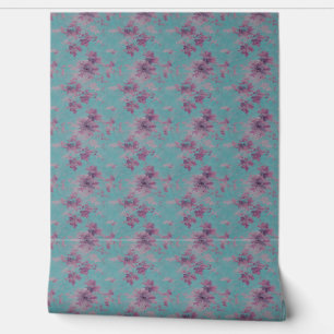 Elegant Blauw en Paarse Chinoiserie Behang