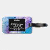 Elegant blauw en Paarse gemarmerd monogram Bagagelabel (Achterkant horizontaal)