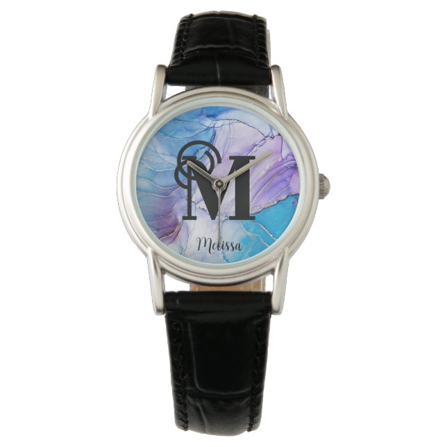 Elegant blauw en Paarse Horloge (Voorkant)