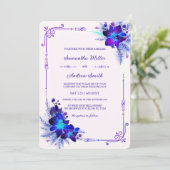 Elegant Blauw en Paarse Orchidee Bruiloft Kaart (Staand voorkant)