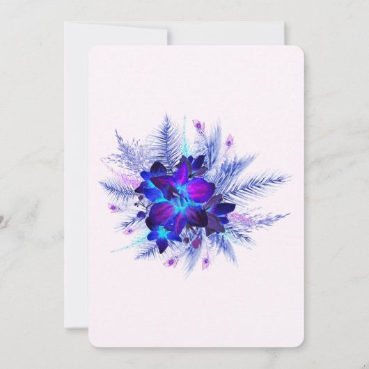 Elegant Blauw en Paarse Orchidee Bruiloft Kaart (Achterkant)