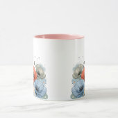 Elegant blauw en perzik bloemendesign mok (Midden)