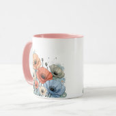 Elegant blauw en perzik bloemendesign mok (Voorkant links)