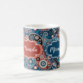 Elegant Blauw en Rood Paisley Print Aangepaste Tek Koffiemok (Voorkant rechts)