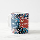 Elegant Blauw en Rood Paisley Print Aangepaste Tek Koffiemok (Voorkant links)