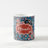 Elegant Blauw en Rood Paisley Print Aangepaste Tek Koffiemok (Center)