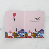 Elegant blauw en rood Warm Luchtballon Happy Birth Kaart (Binnen)