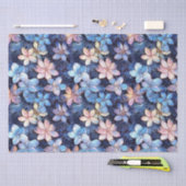Elegant Blauw en Roze Bloemen Mozaïek Glaspatroon Tissuepapier (Craft)