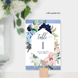 Elegant Blauw en Roze Bloemen Quinceañera Kaart<br><div class="desc">Elegant tafelnummer met prachtige blauw en roze bloemen, met de hand geschreven kalligrafie details en blauwe faux folie achtergrond. Onderdeel van ons "Blue and Pink Floral Quinceañera with Agate and Blue Folie" collectie met een verscheidenheid aan coördinerende producten beschikbaar. Plaats een individuele bestelling voor "elk" tabelnummer dat u nodig hebt...</div>