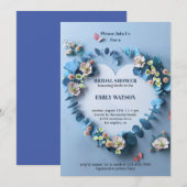 Elegant Blauw en Roze Bloemen Vrijgezellenfeest Kaart (Voorkant / Achterkant)