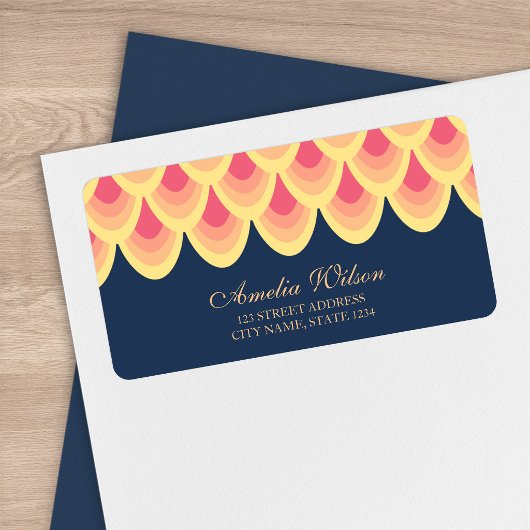 Elegant blauw en roze geometrisch adreslabel etiket