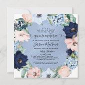 Elegant Blauw en Roze Quinceañera, Bloemen Kaart (Voorkant)