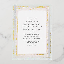 Elegant Blauw en Roze Waterverf fluistert Folie Uitnodiging