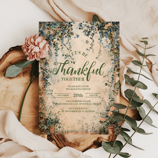 Elegant blauw en Sinaasappel Thanksgiving Diner Kaart