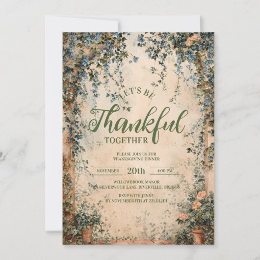 Elegant blauw en Sinaasappel Thanksgiving Diner Kaart (Voorkant)