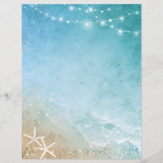 Elegant Blauw en Turkoois Waterverf Strand Briefpa (Voorkant)