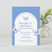 Elegant blauw en wit 100e verjaardagsfeest kaart (Staand voorkant)