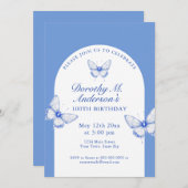 Elegant blauw en wit 100e verjaardagsfeest kaart (Voorkant / Achterkant)